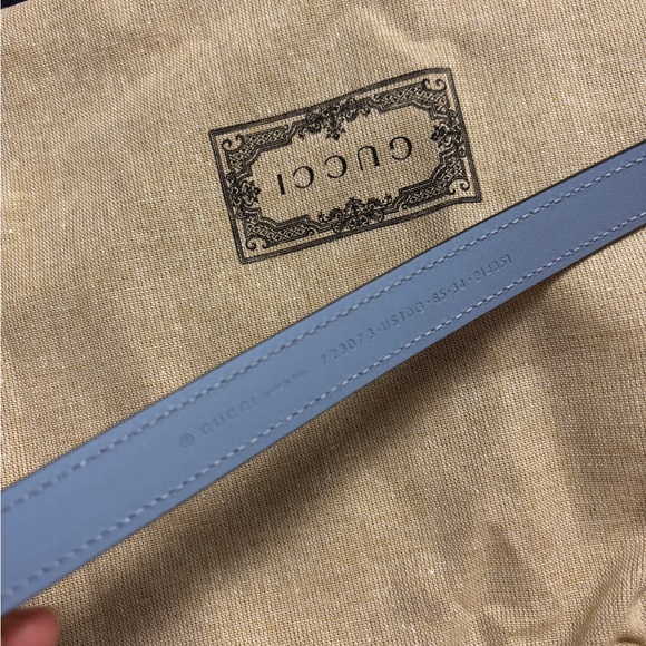 New Gucci Thin Gg Blue Leather Belt Women's thin belt - Picture 4 of 6